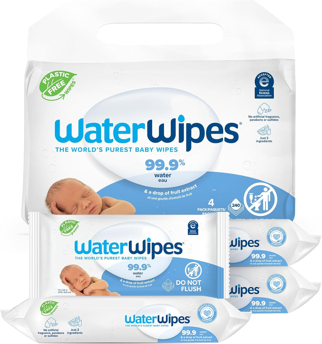 WaterWipes Plastic-Free Original Unscented 99.9% Water Based Baby Wipes - (Select Count)