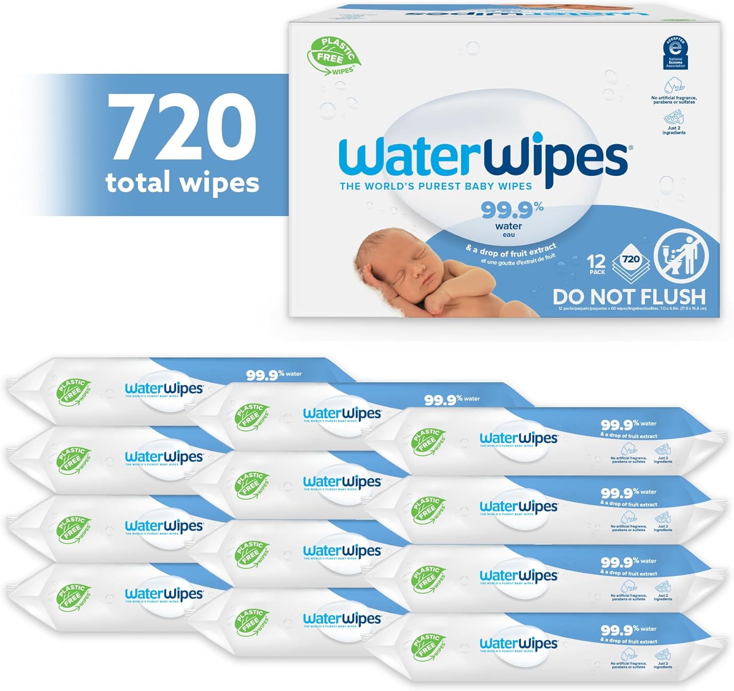 WaterWipes Plastic-Free Original Unscented 99.9% Water Based Baby Wipes - (Select Count)