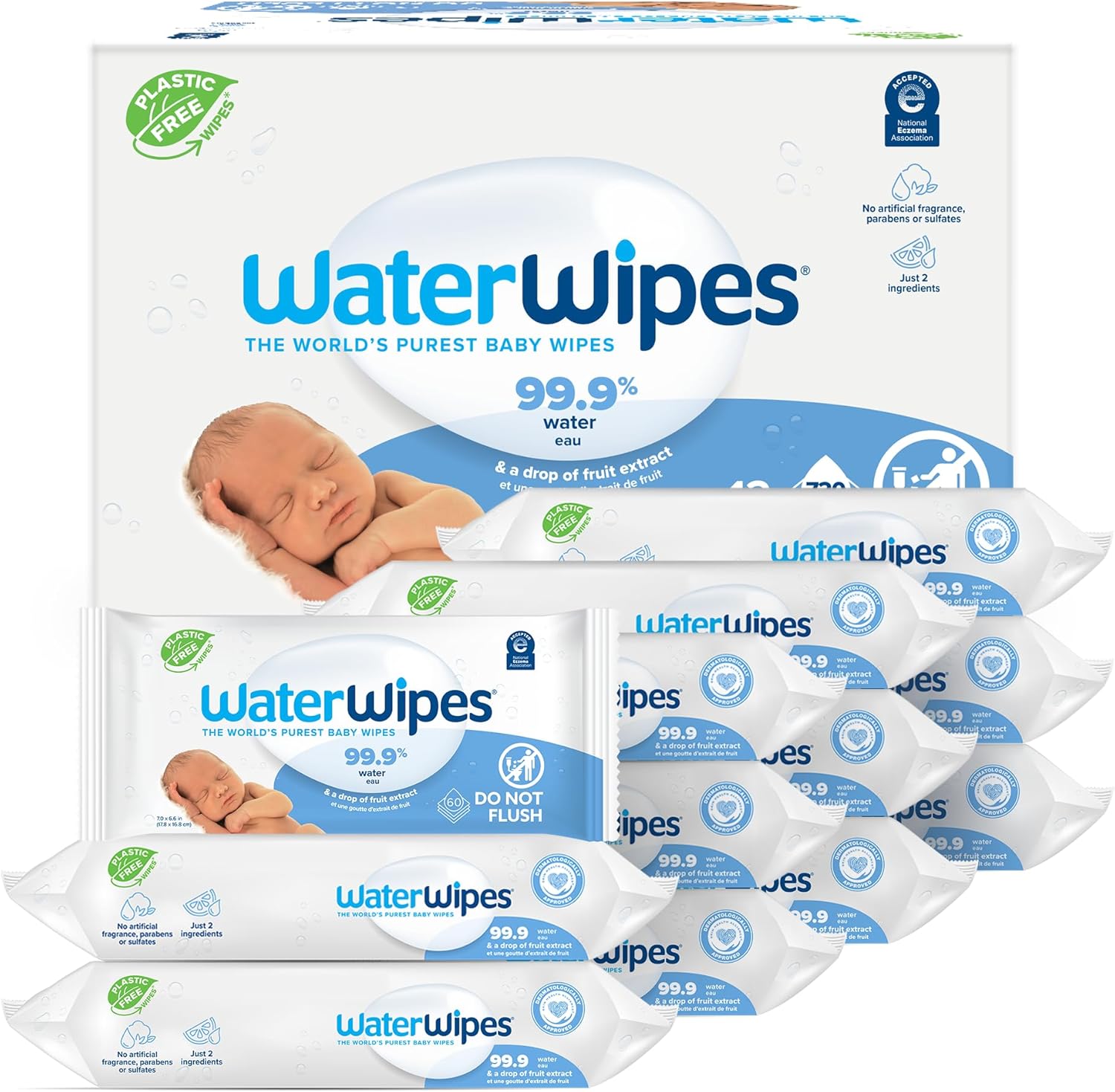 WaterWipes Plastic-Free Original Unscented 99.9% Water Based Baby Wipes - (Select Count)